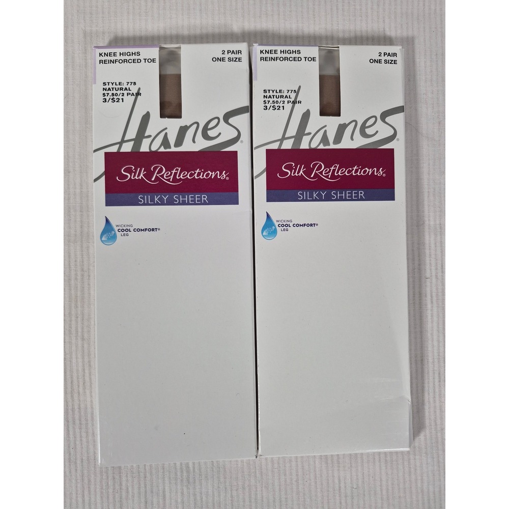 Hanes Silk Reflections Silky Sheer Knee Highs 4 Pairs Natural Reinforced Toe 775